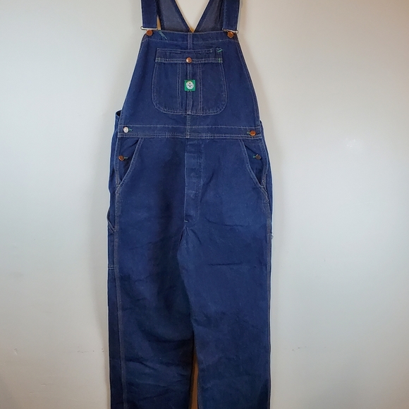 Vintage 80s Wrangler Workwear Carpenter Bibs Overalls Size 38x30 Mens Denim - Picture 2 of 16